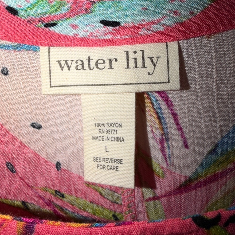 🌺 Water Lily Tropical Print Sleeveless Dress | Size Large Beach Vacation - Picture 7 of 7